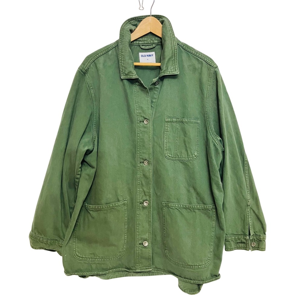 Old Navy Chore Jacket Women XL Green Excellent Cotton Twill Utility Barn Coat
